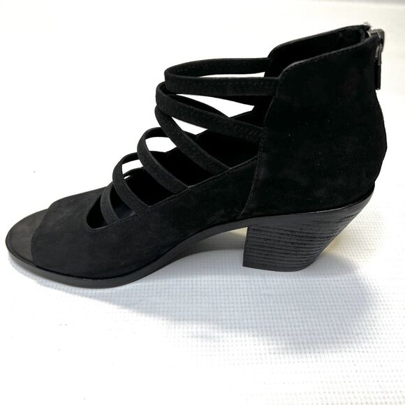 Eileen Fisher James Black Sandals Size 9.5 Strappy Nubuck Block Shoeties - Picture 2 of 13